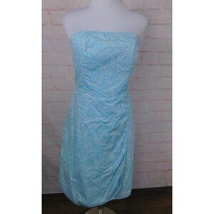 Vineyard Vines Blue Strapless Dress Size 8 Seashell Print Cotton Tulip Hem